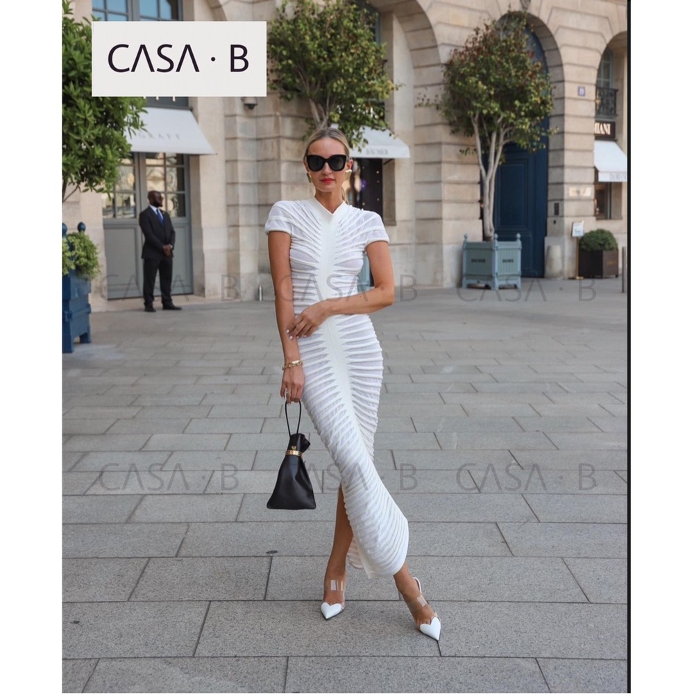 NEW to CASA B💫 Maia Open Knit See-Through Bodycon Tube Sheer Midi Dress - Picture 5 of 12
